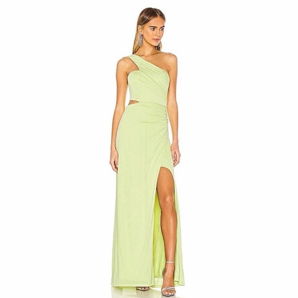 BCBGMaxAzria One Shoulder Cut-Out Dress Gown in Lime NWT